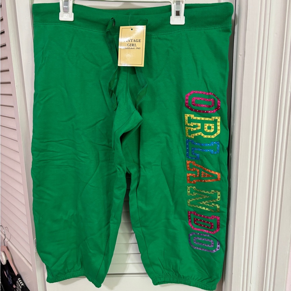 Vintage Girl Green Orlando (Florida) Graphic Sweatpants Drawstring Size S New